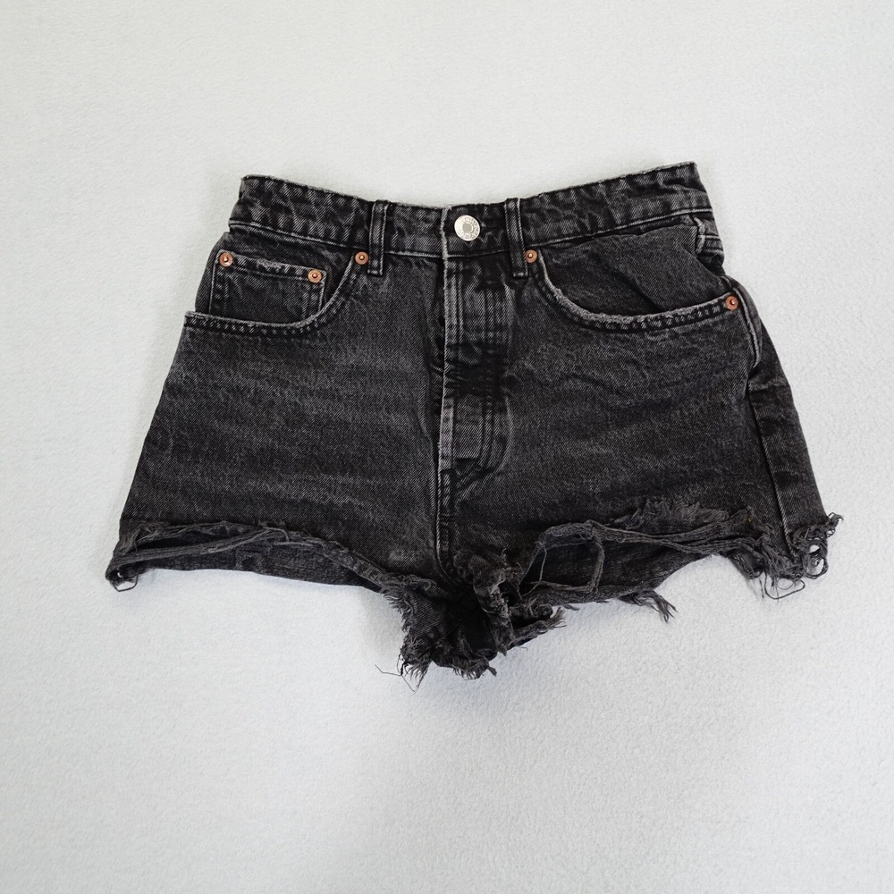 Zara Shorts Womens 6 Black High Waisted Distressed Cut Off Jean Denim